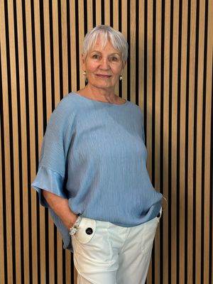 Crinkle Satin Sleeve top - Blue