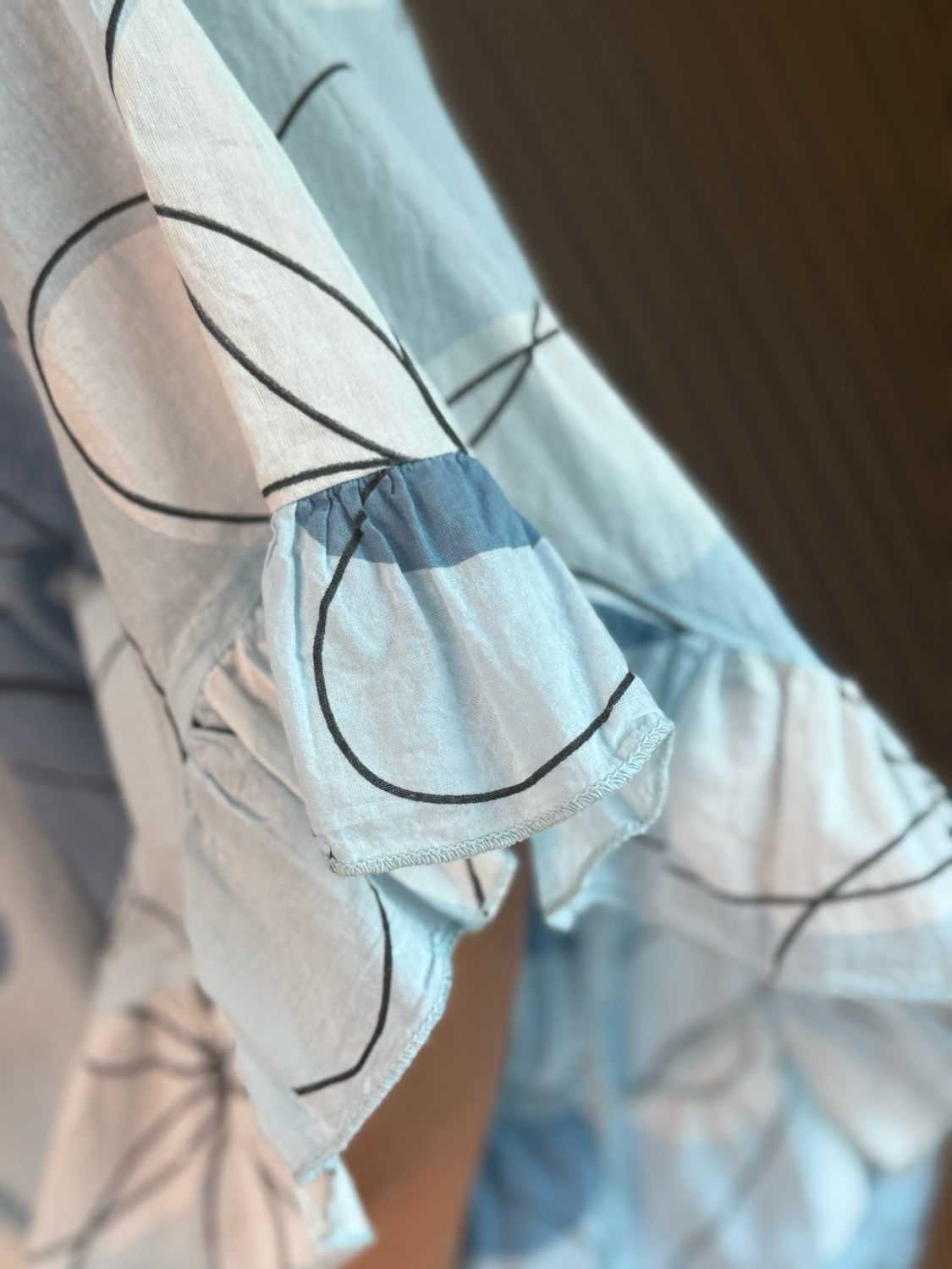 Floral Tie Neck Blouse - Blue