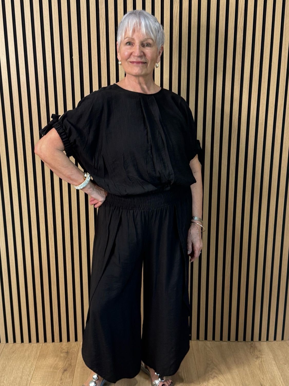 Tie Sleeve Trouser Suit - Black