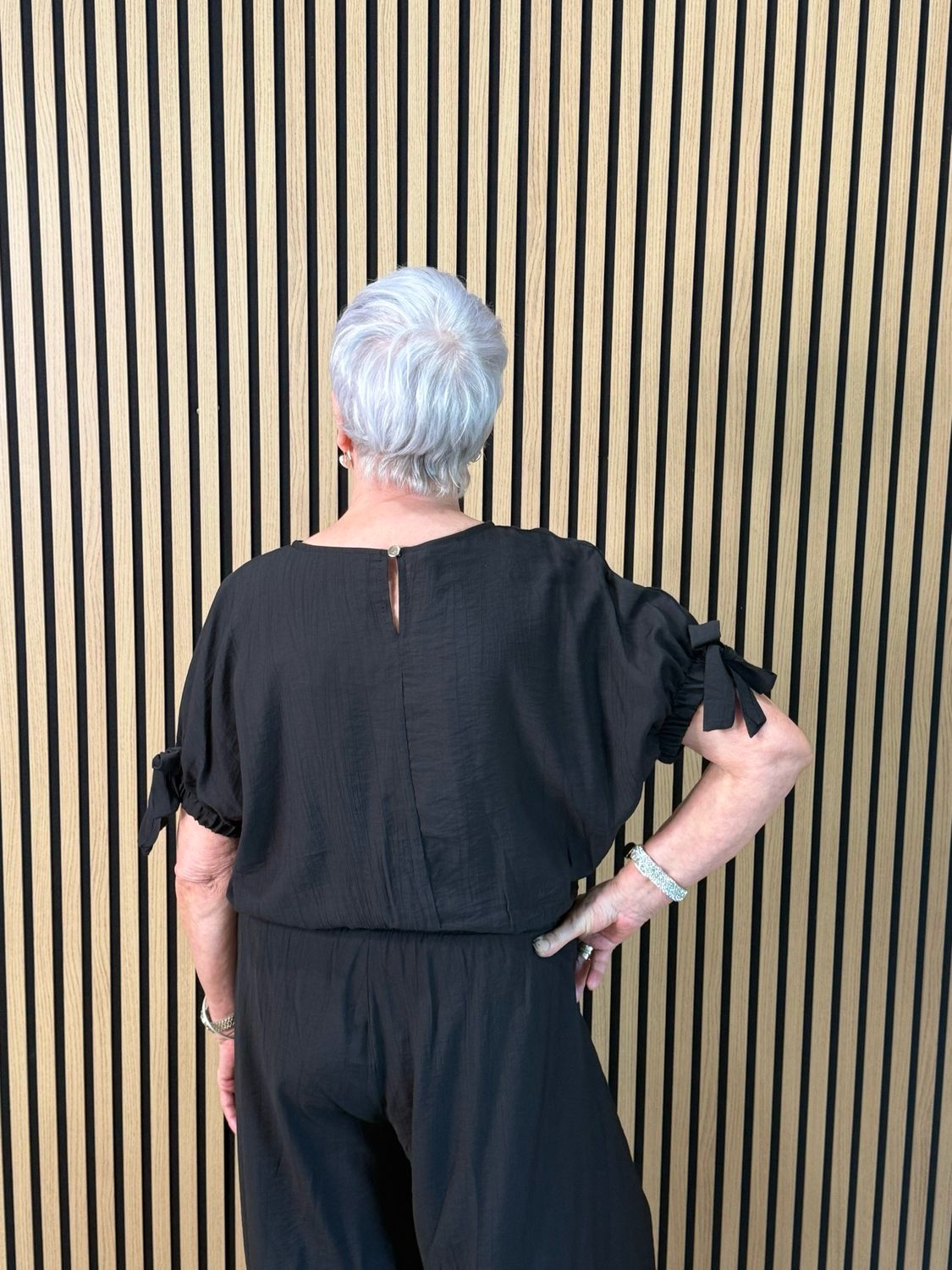 Tie Sleeve Trouser Suit - Black