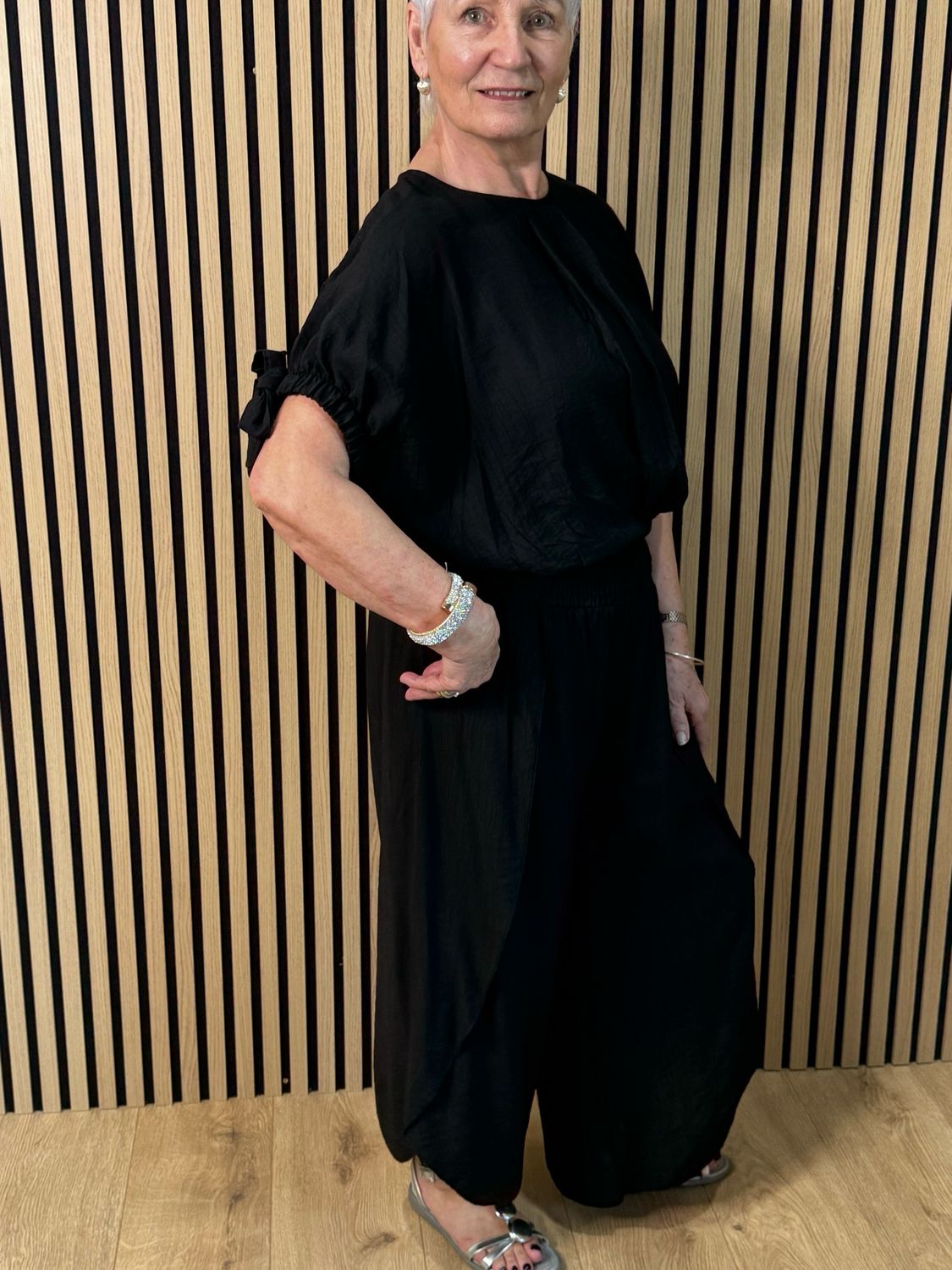 Tie Sleeve Trouser Suit - Black