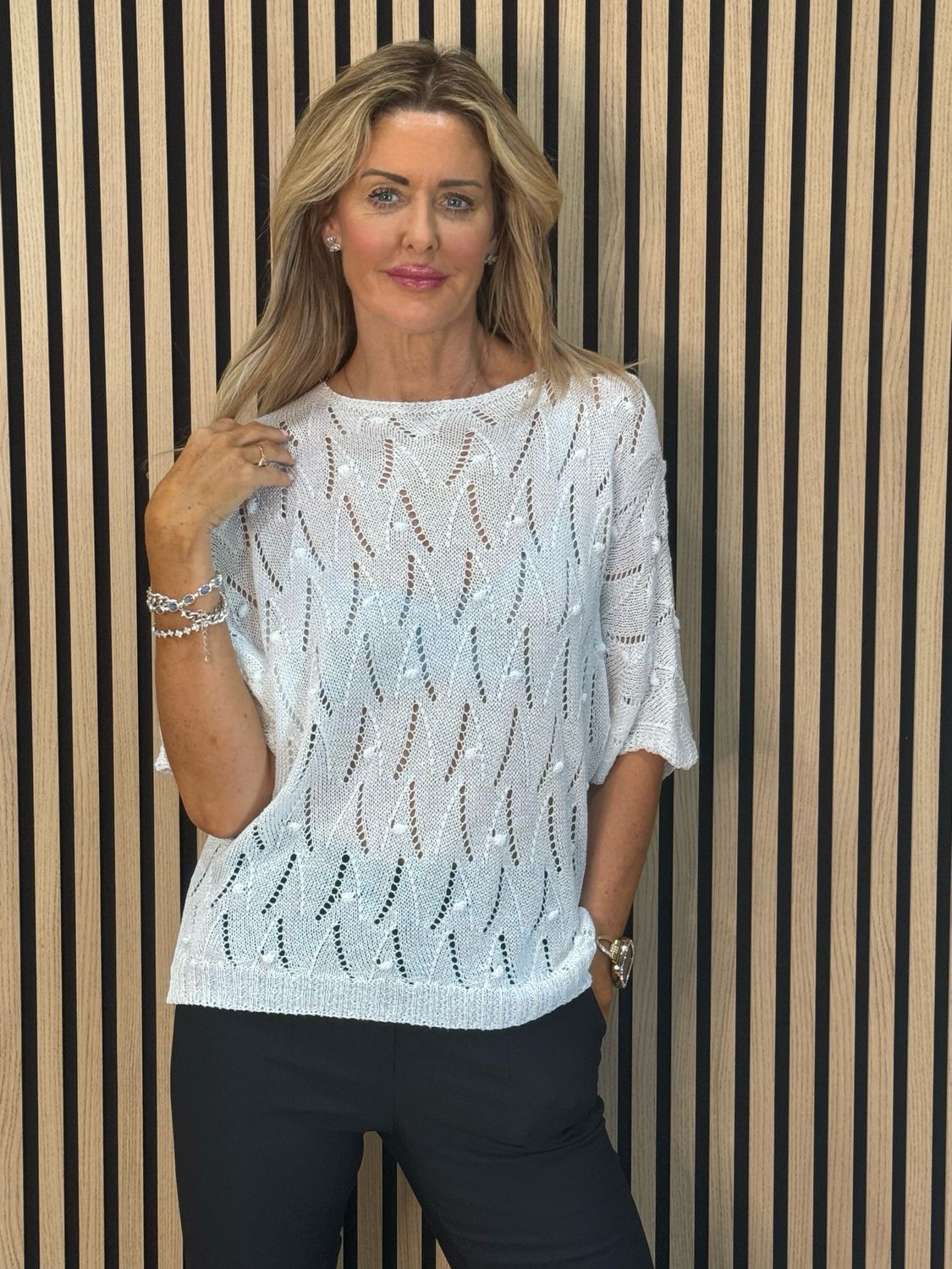 Lightweight Pointelle Knit Jumper - White