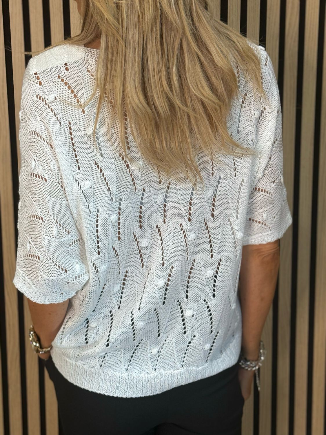 Lightweight Pointelle Knit Jumper - White