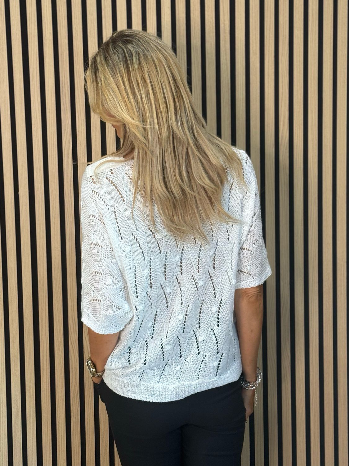 Lightweight Pointelle Knit Jumper - White