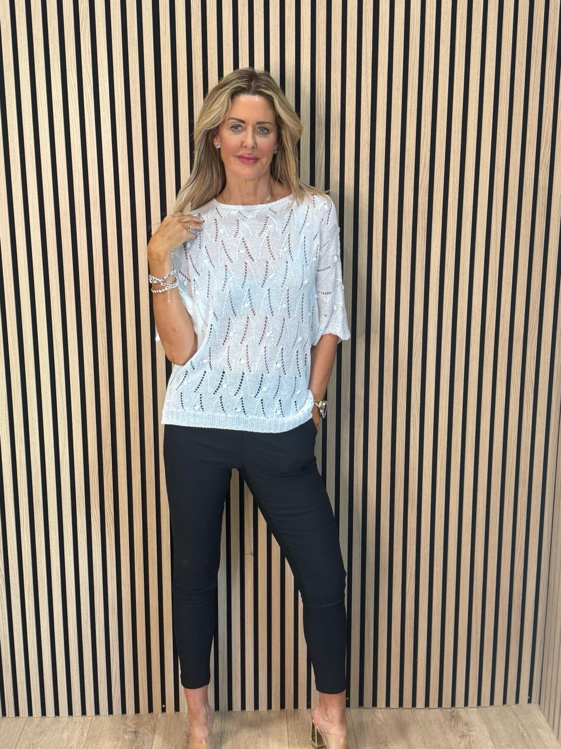 Lightweight Pointelle Knit Jumper - White