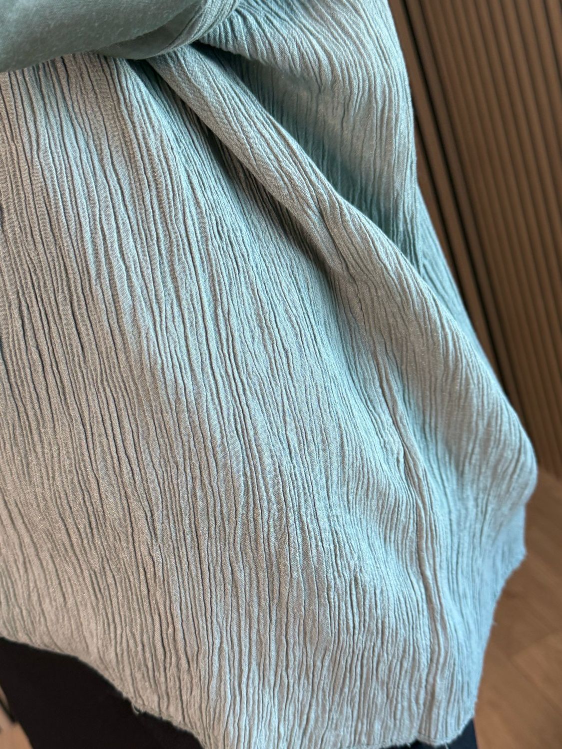 Crinkle Satin Sleeve Top - Khaki