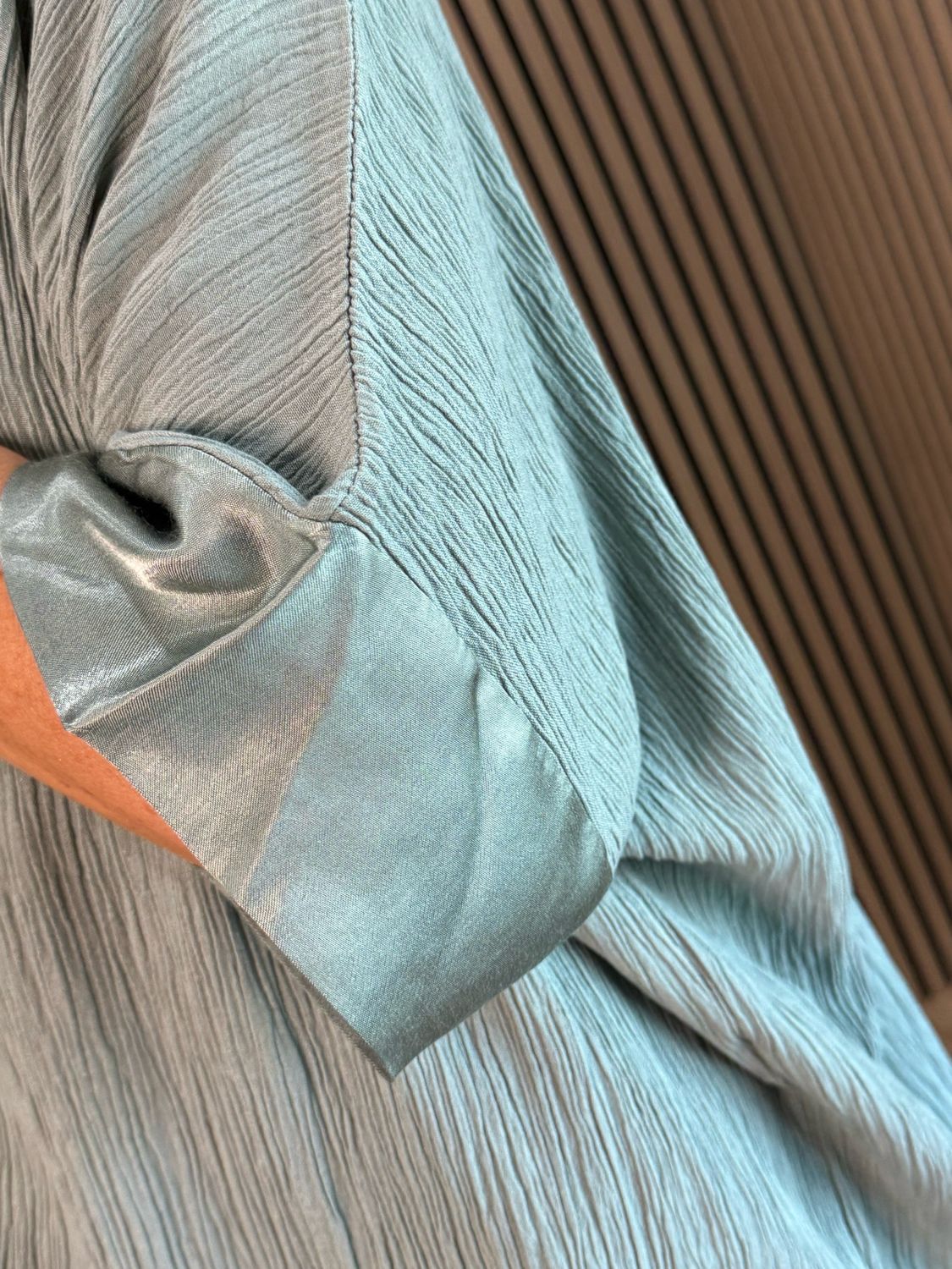 Crinkle Satin Sleeve Top - Khaki