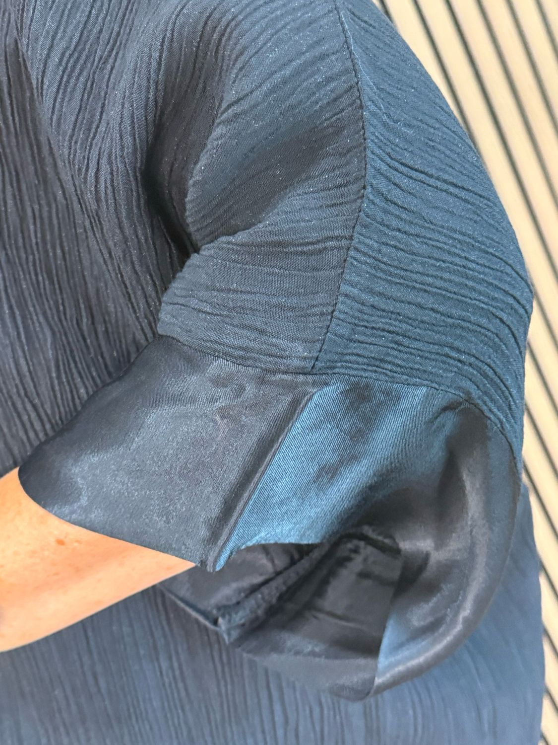 Crinkle Satin Sleeve Top - Black