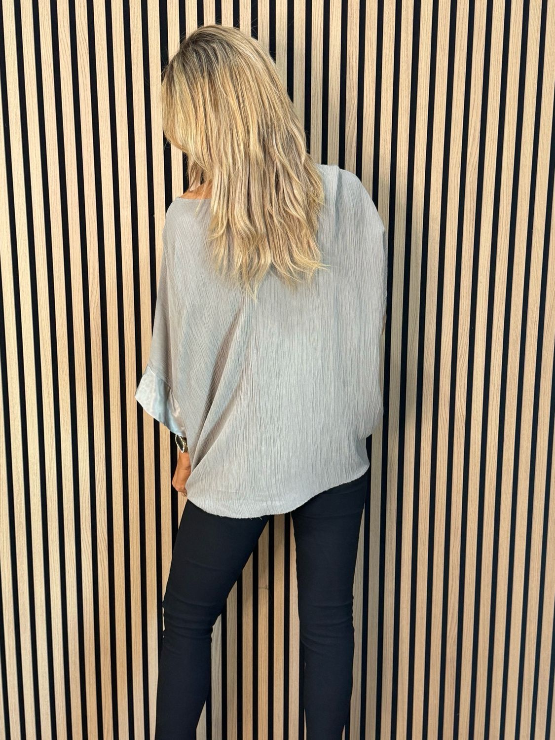 Crinkle Satin Sleeve Top - Taupe