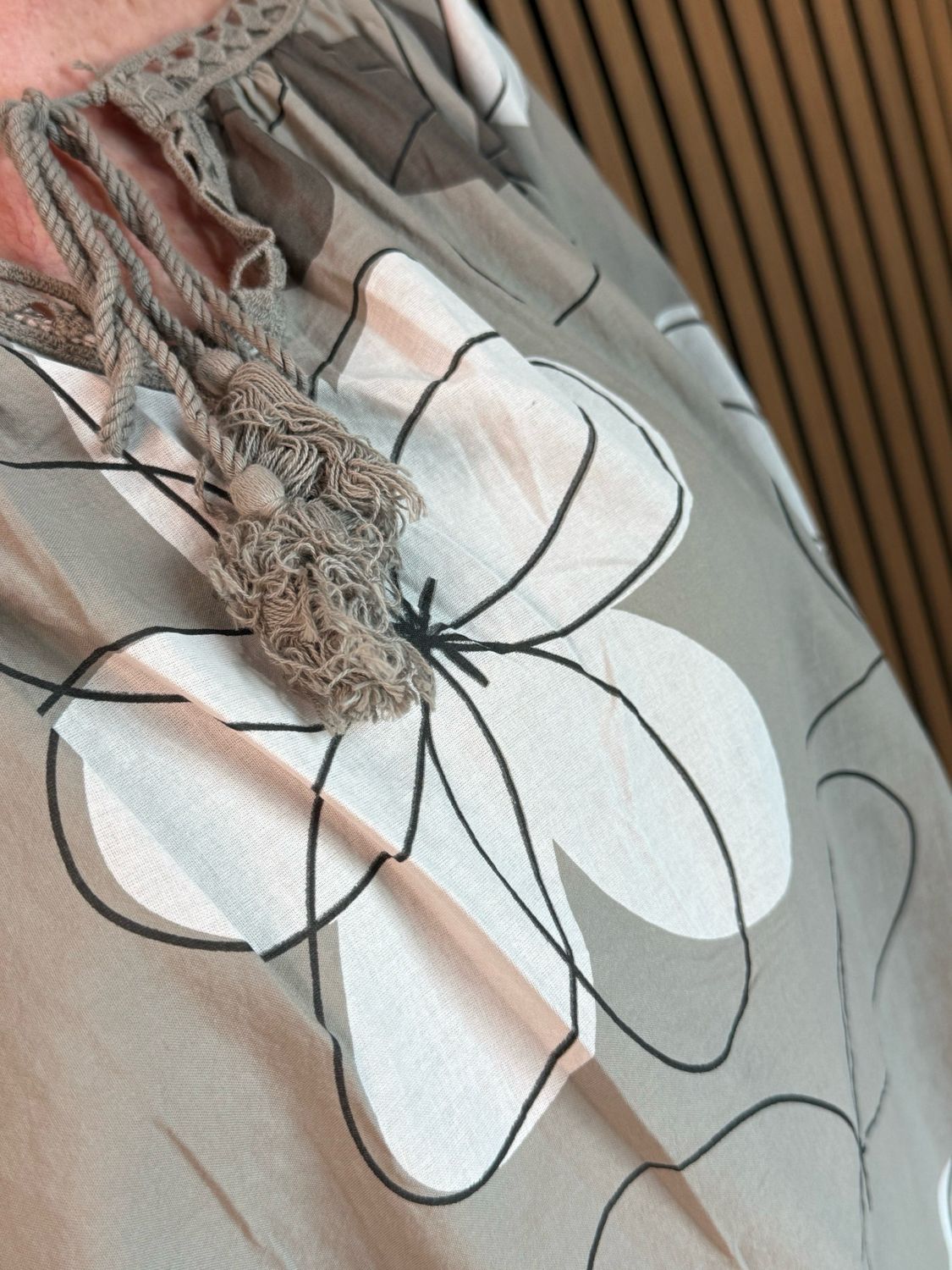 Floral Tie Neck Blouse - Taupe