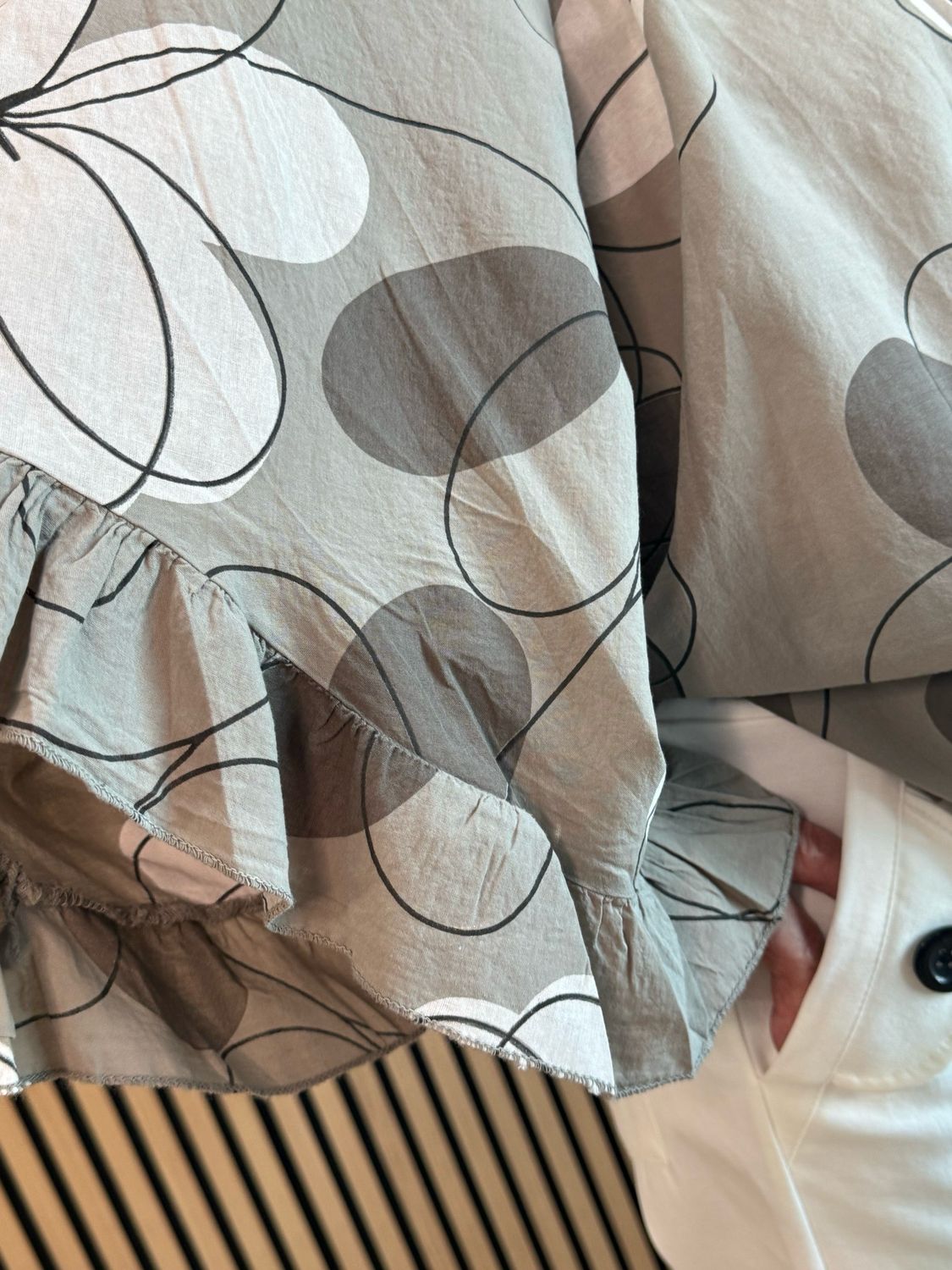 Floral Tie Neck Blouse - Taupe