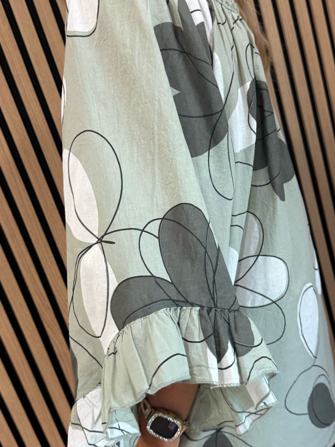 Floral Tie Neck Blouse - Khaki