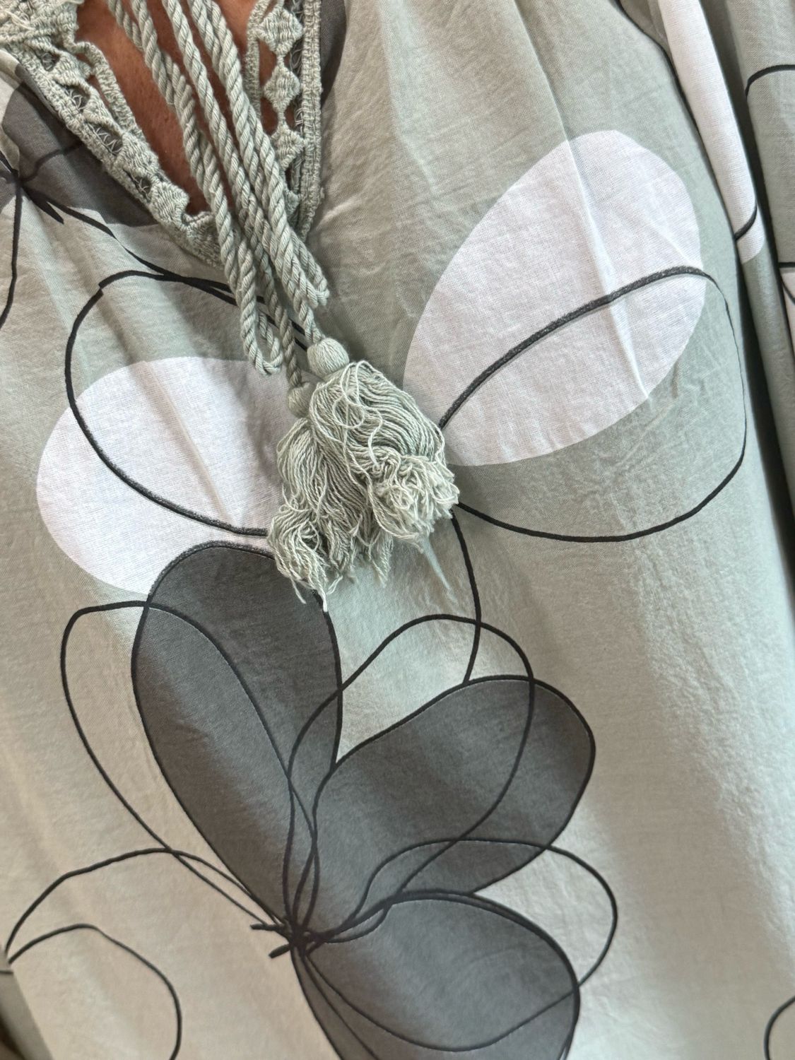 Floral Tie Neck Blouse - Khaki