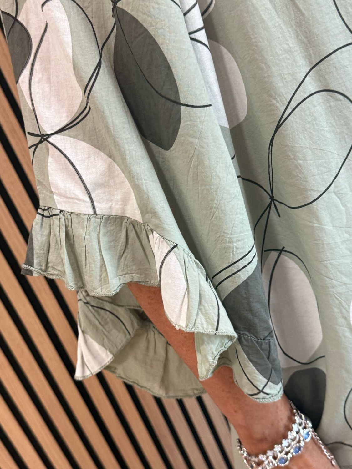 Floral Tie Neck Blouse - Khaki