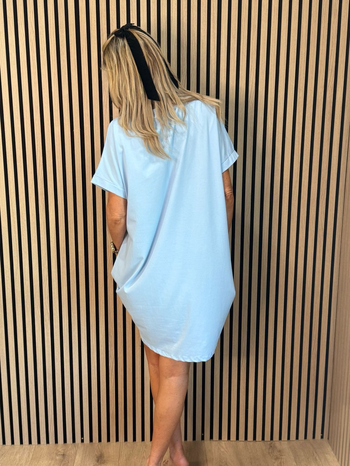Abstract Pocket T Shirt Dress - Baby Blue