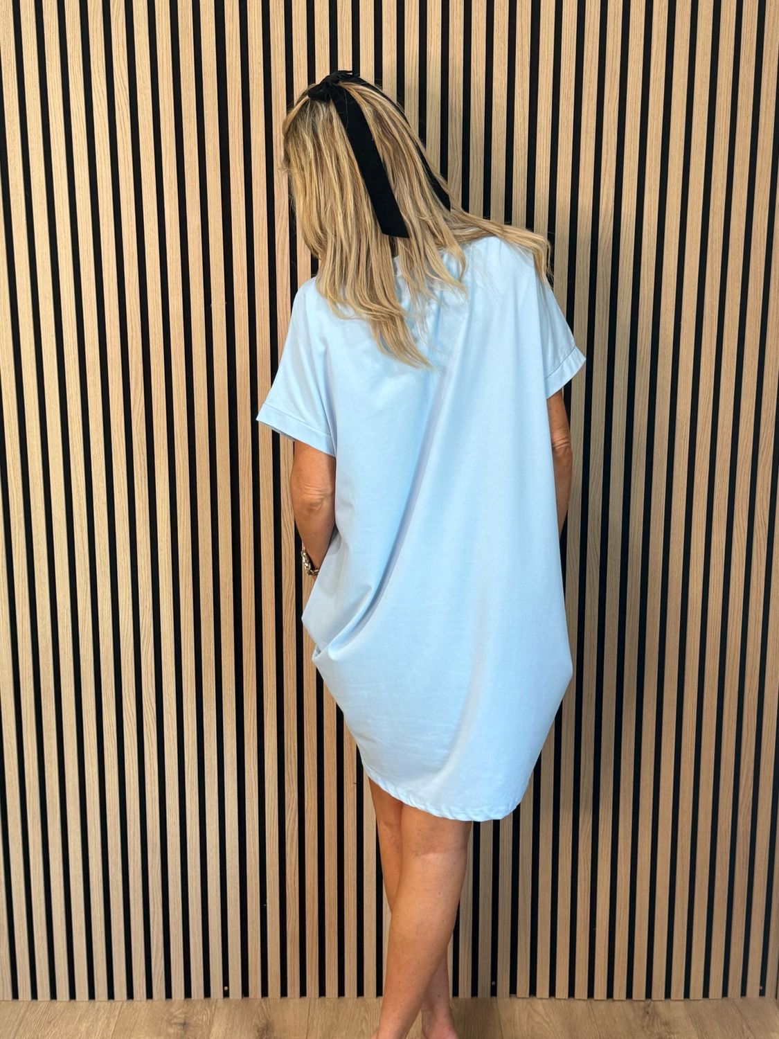 Abstract Pocket T Shirt Dress - Baby Blue