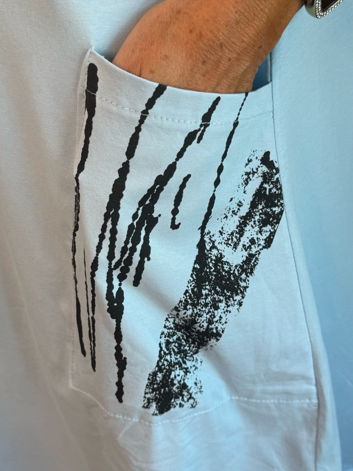 Abstract Pocket T Shirt Dress - Baby Blue