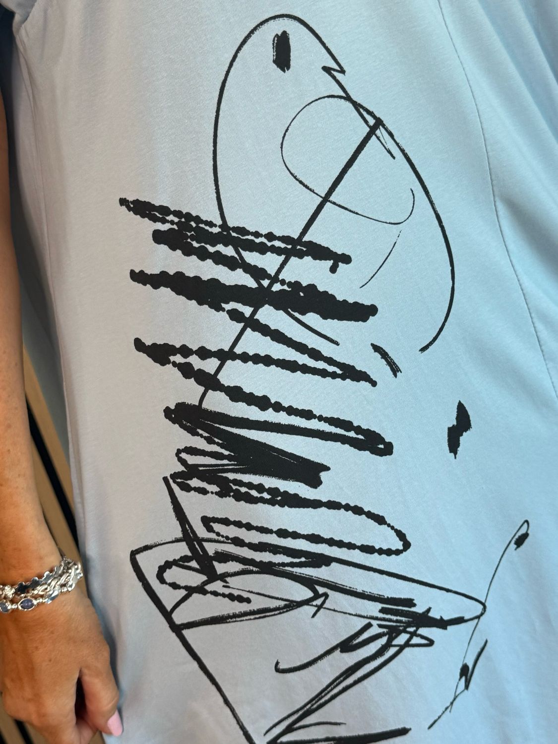 Abstract Pocket T Shirt Dress - Baby Blue