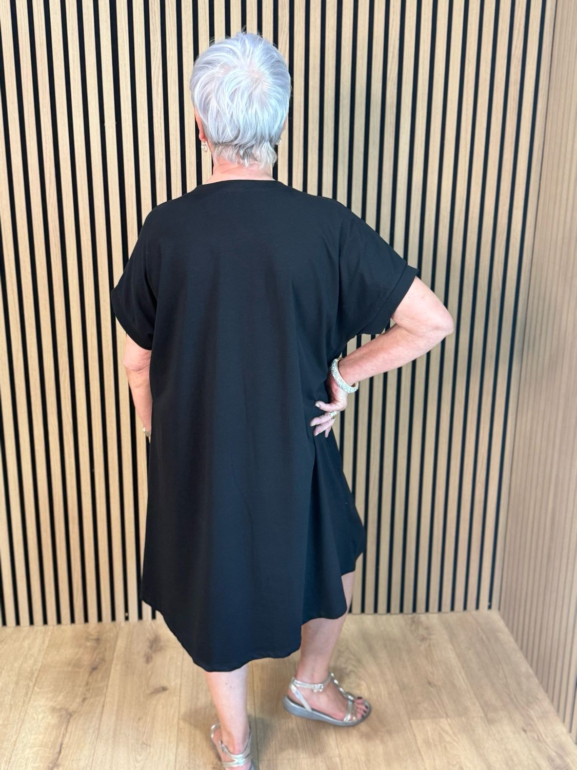 Abstract Pocket T Shirt Dress - Black