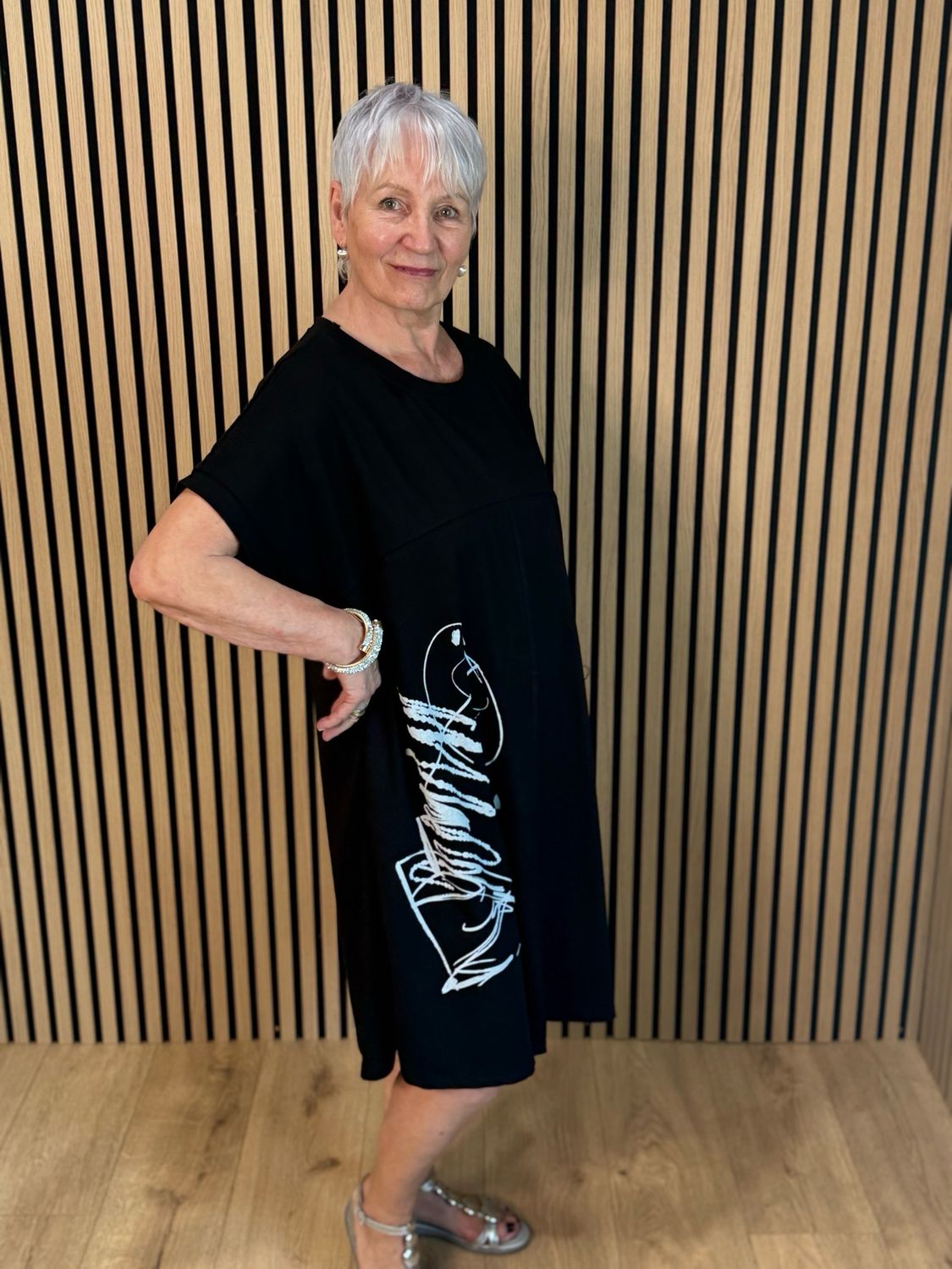 Abstract Pocket T Shirt Dress - Black