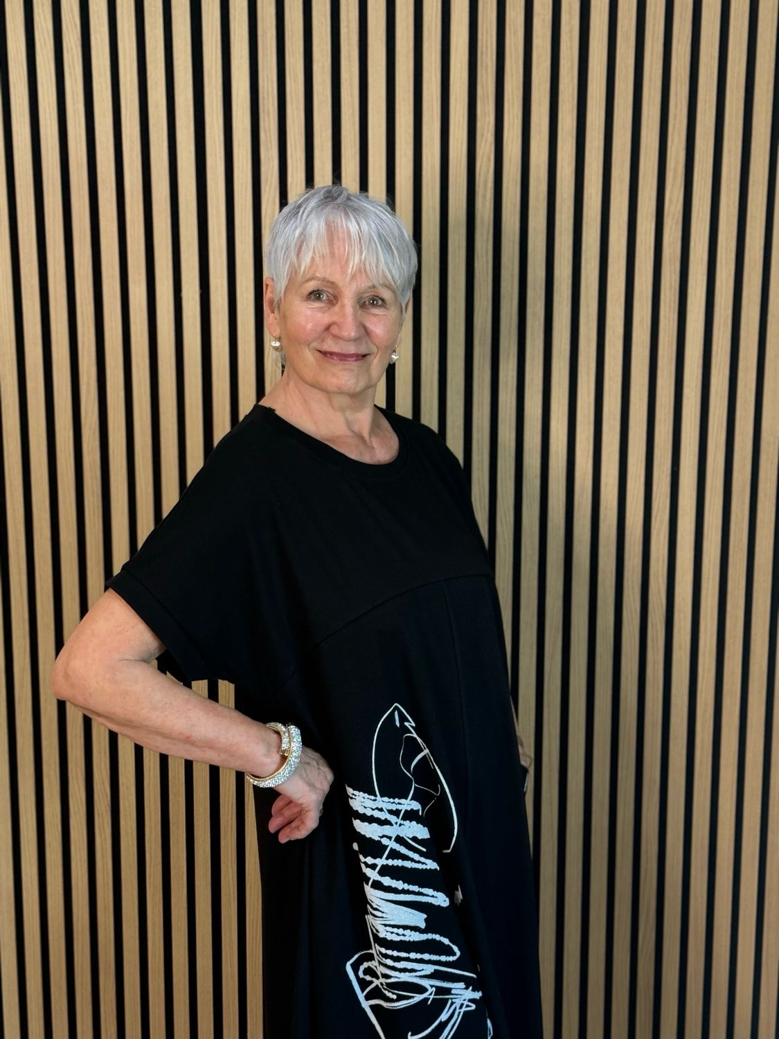 Abstract Pocket T Shirt Dress - Black