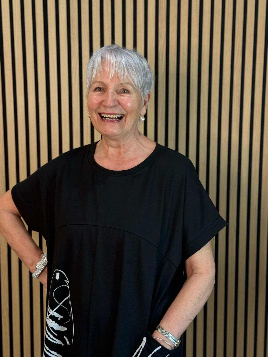 Abstract Pocket T Shirt Dress - Black