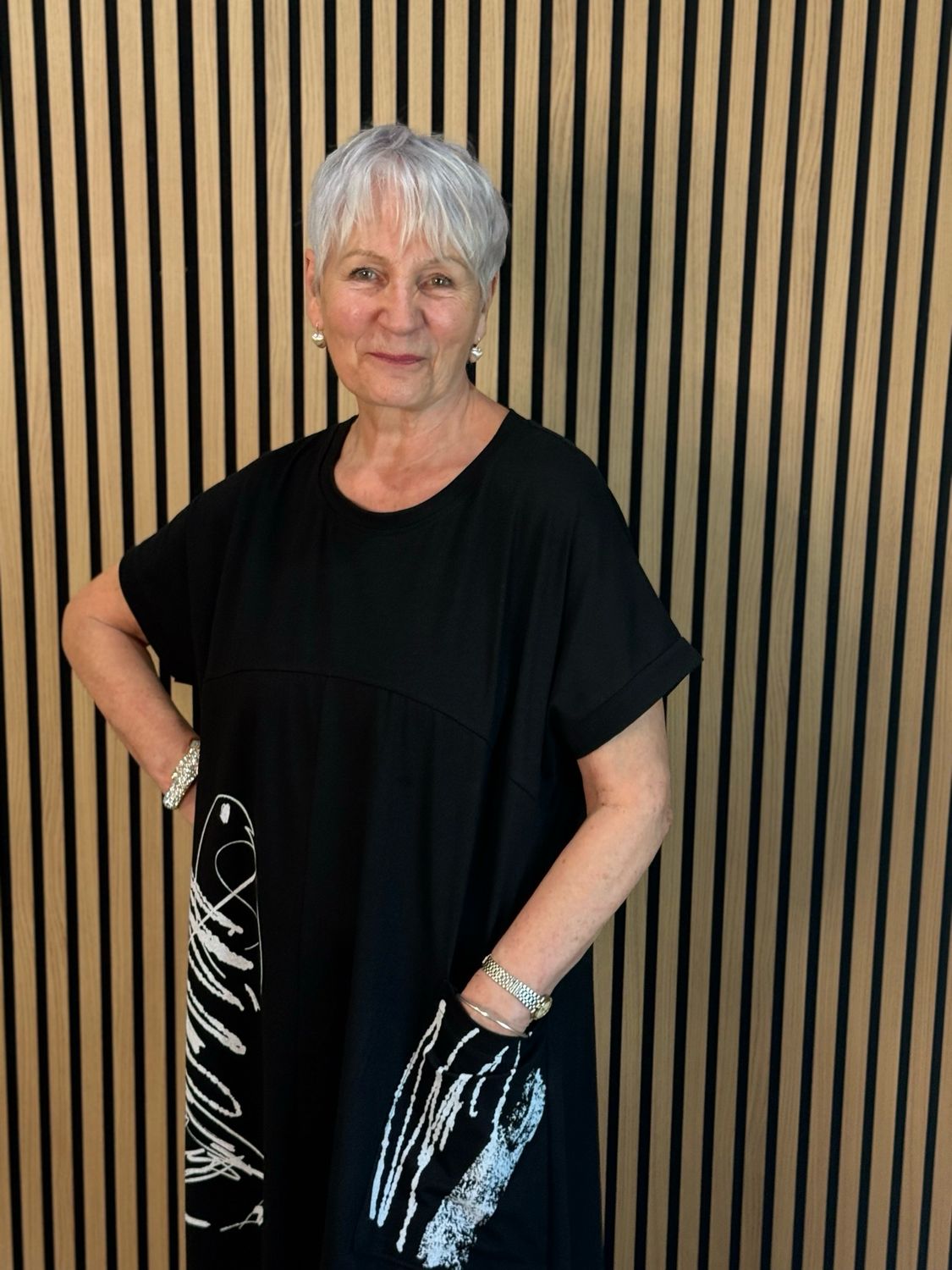 Abstract Pocket T Shirt Dress - Black