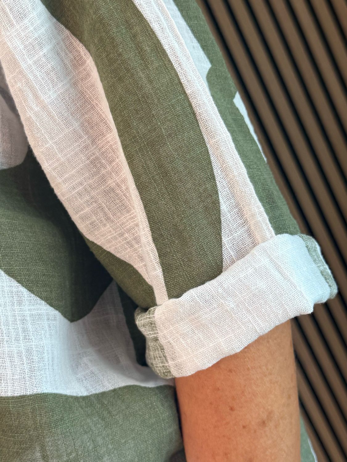 Abstract Button Detail Cotton Top - Khaki