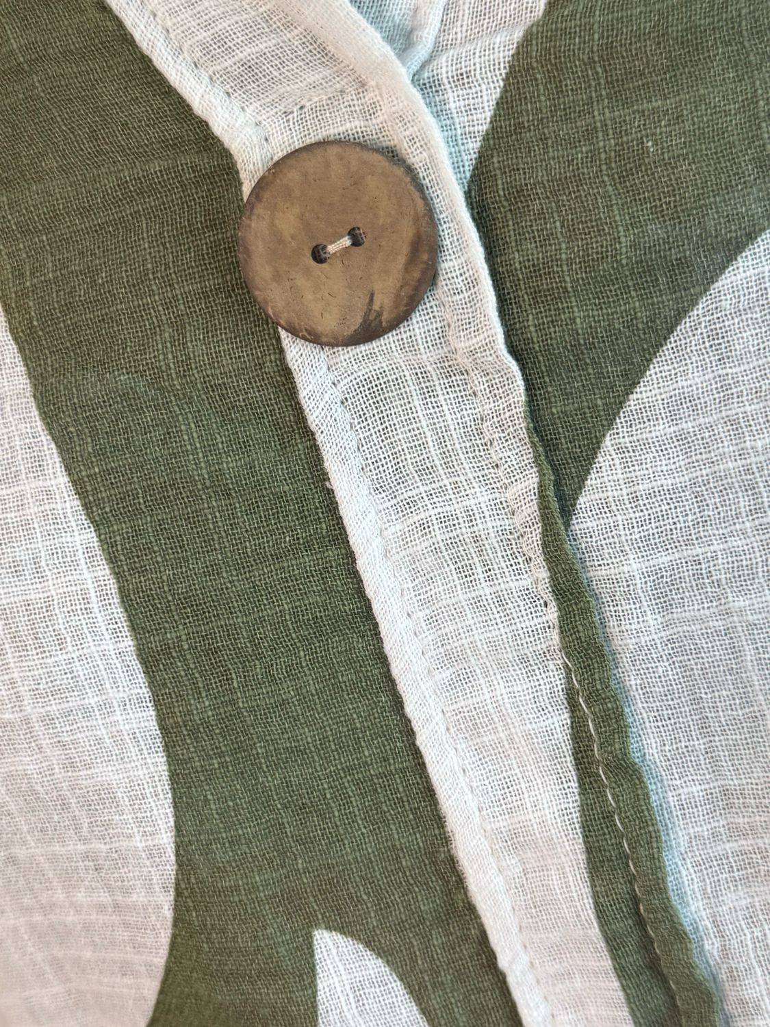 Abstract Button Detail Cotton Top - Khaki