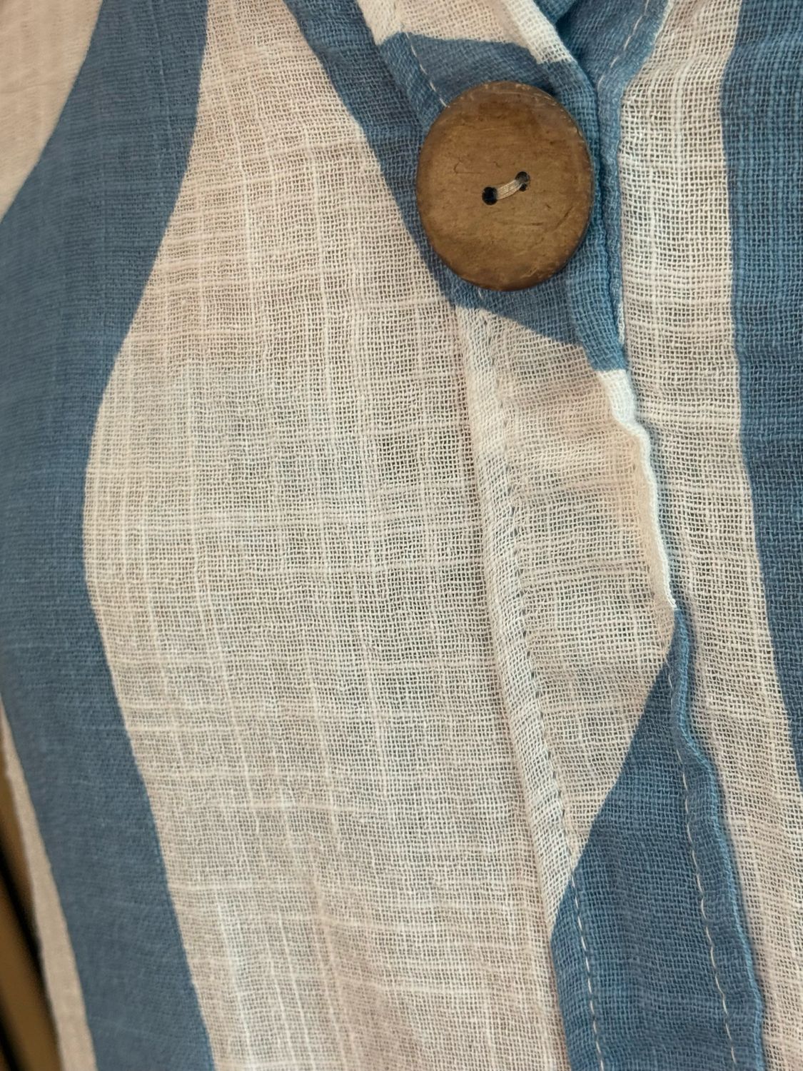 Abstract Button Detail Cotton Top - Light Blue