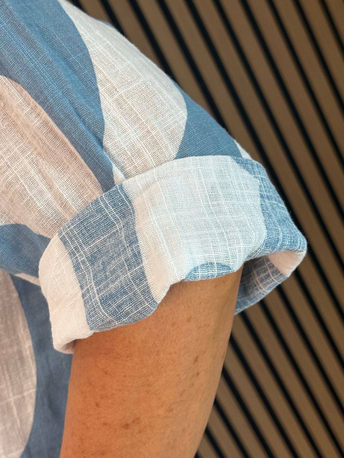 Abstract Button Detail Cotton Top - Light Blue