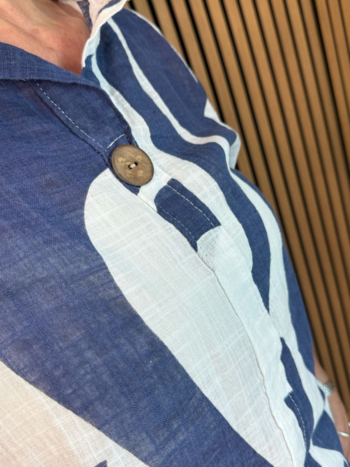 Abstract Button Detail Cotton Top - Navy