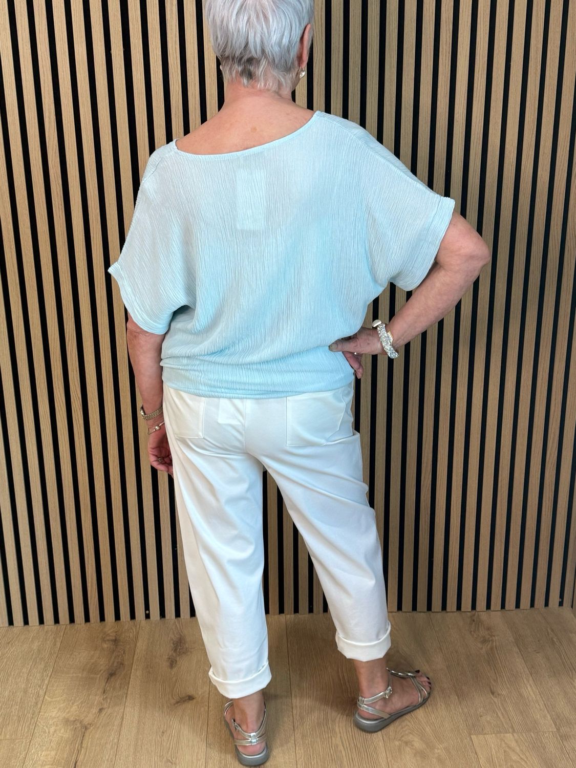 Tie Front Crinkle Top - Aqua