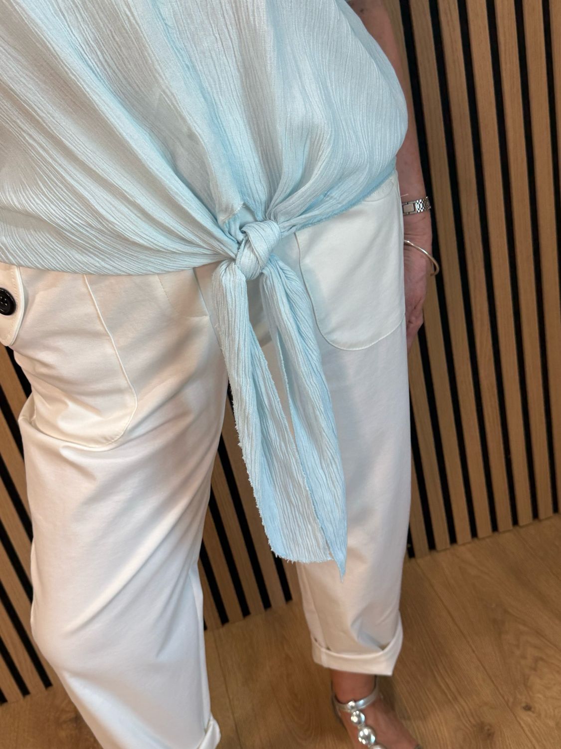 Tie Front Crinkle Top - Aqua