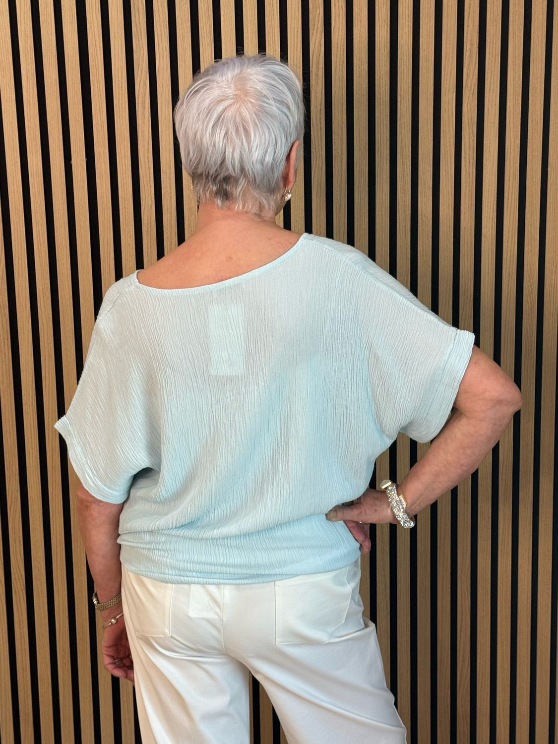 Tie Front Crinkle Top - Aqua