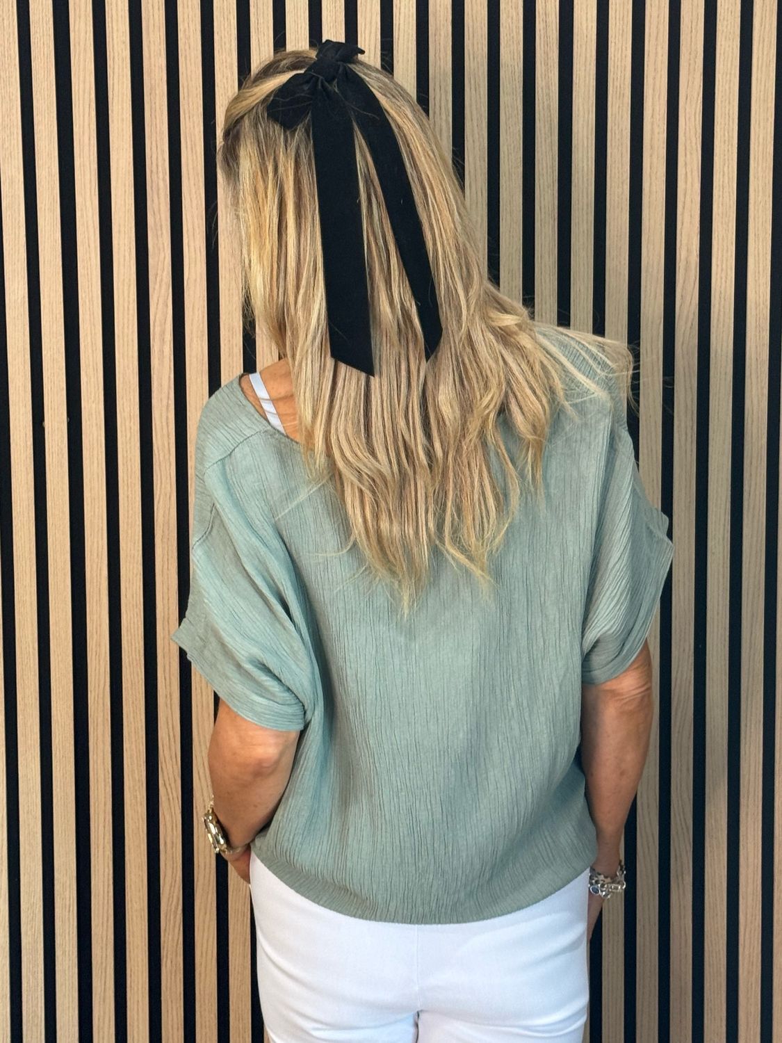 Tie Front Crinkle Top - Khaki