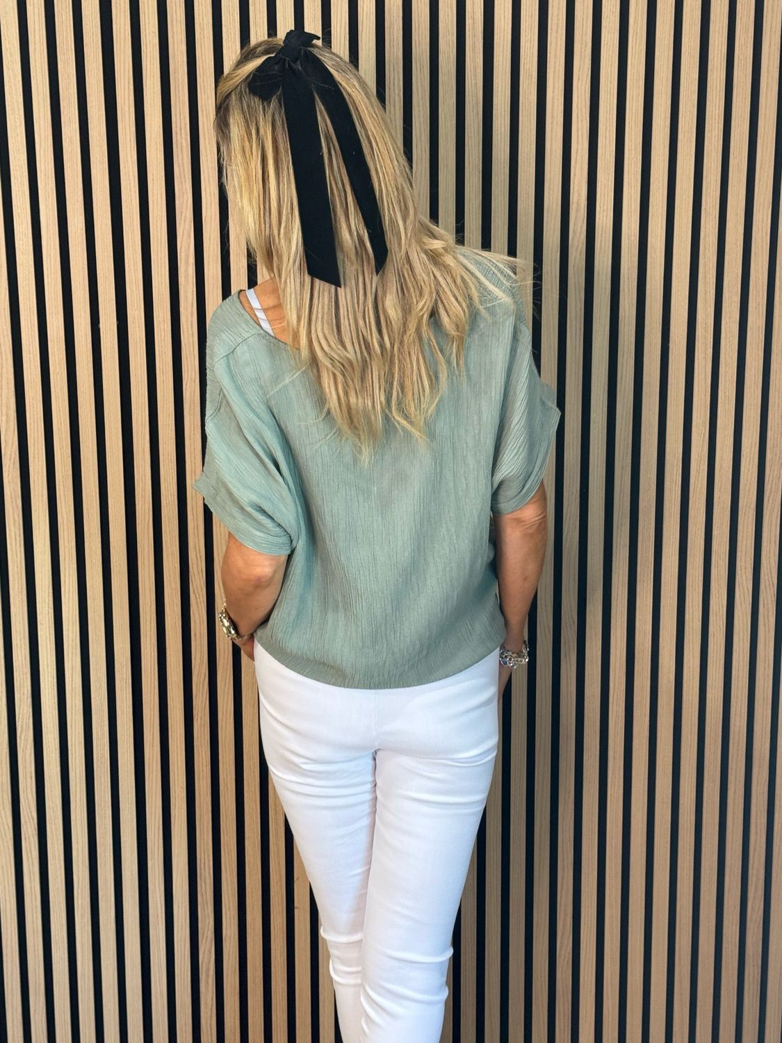 Tie Front Crinkle Top - Khaki