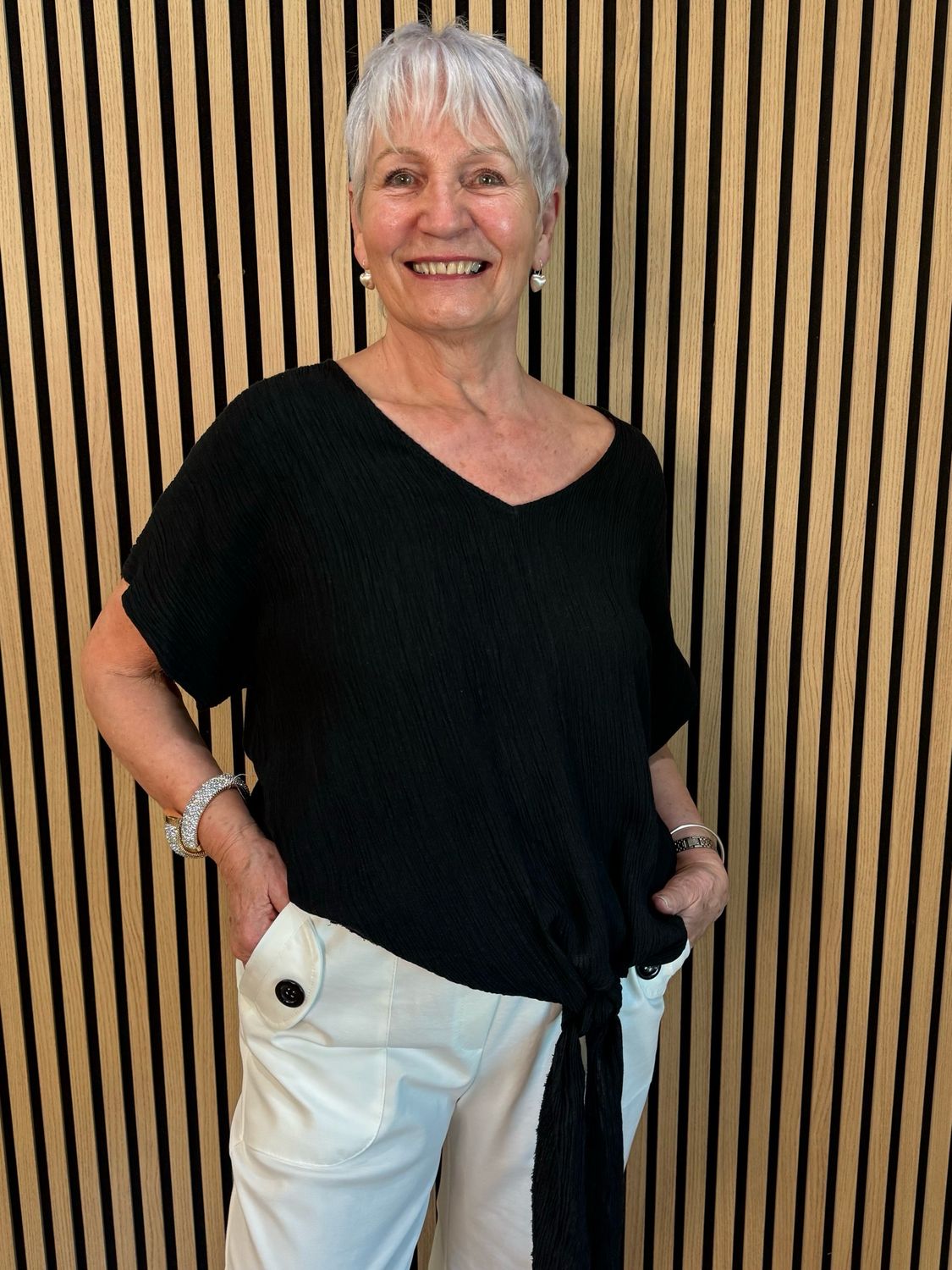 Tie Front Crinkle Top - Black