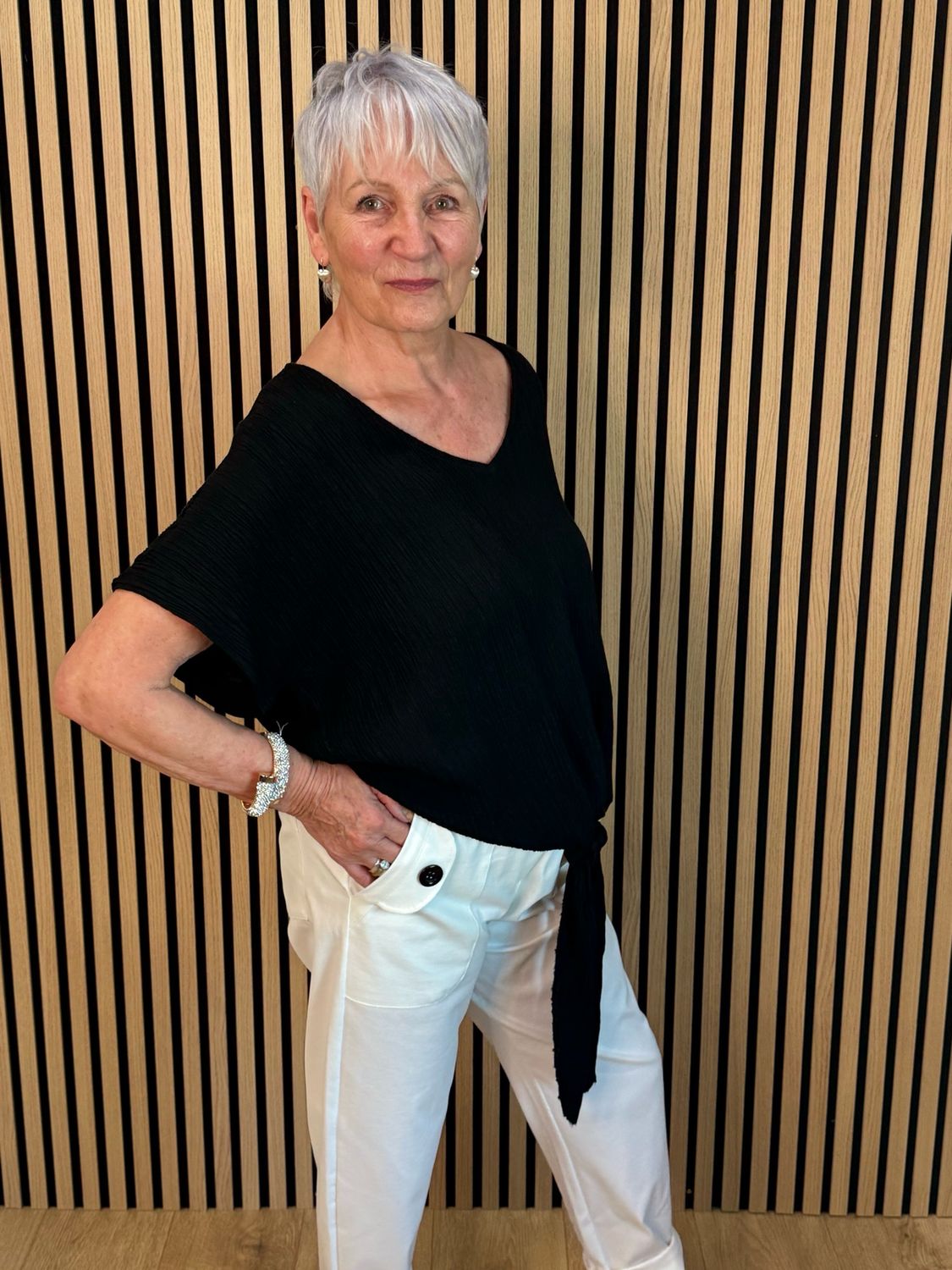 Tie Front Crinkle Top - Black