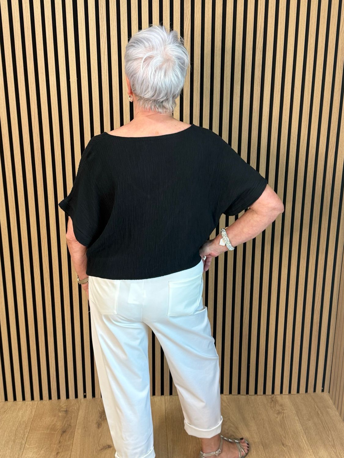 Tie Front Crinkle Top - Black