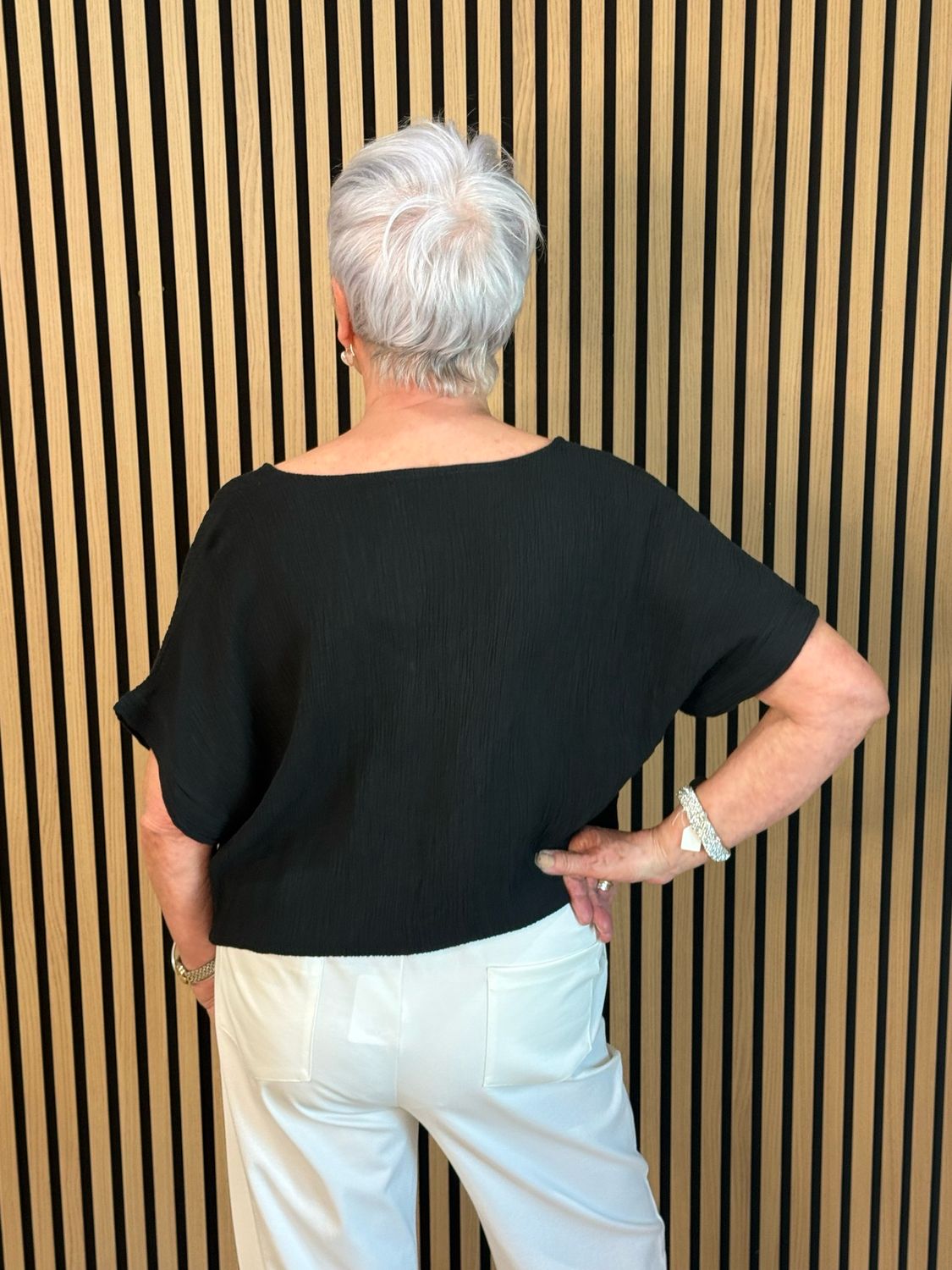 Tie Front Crinkle Top - Black