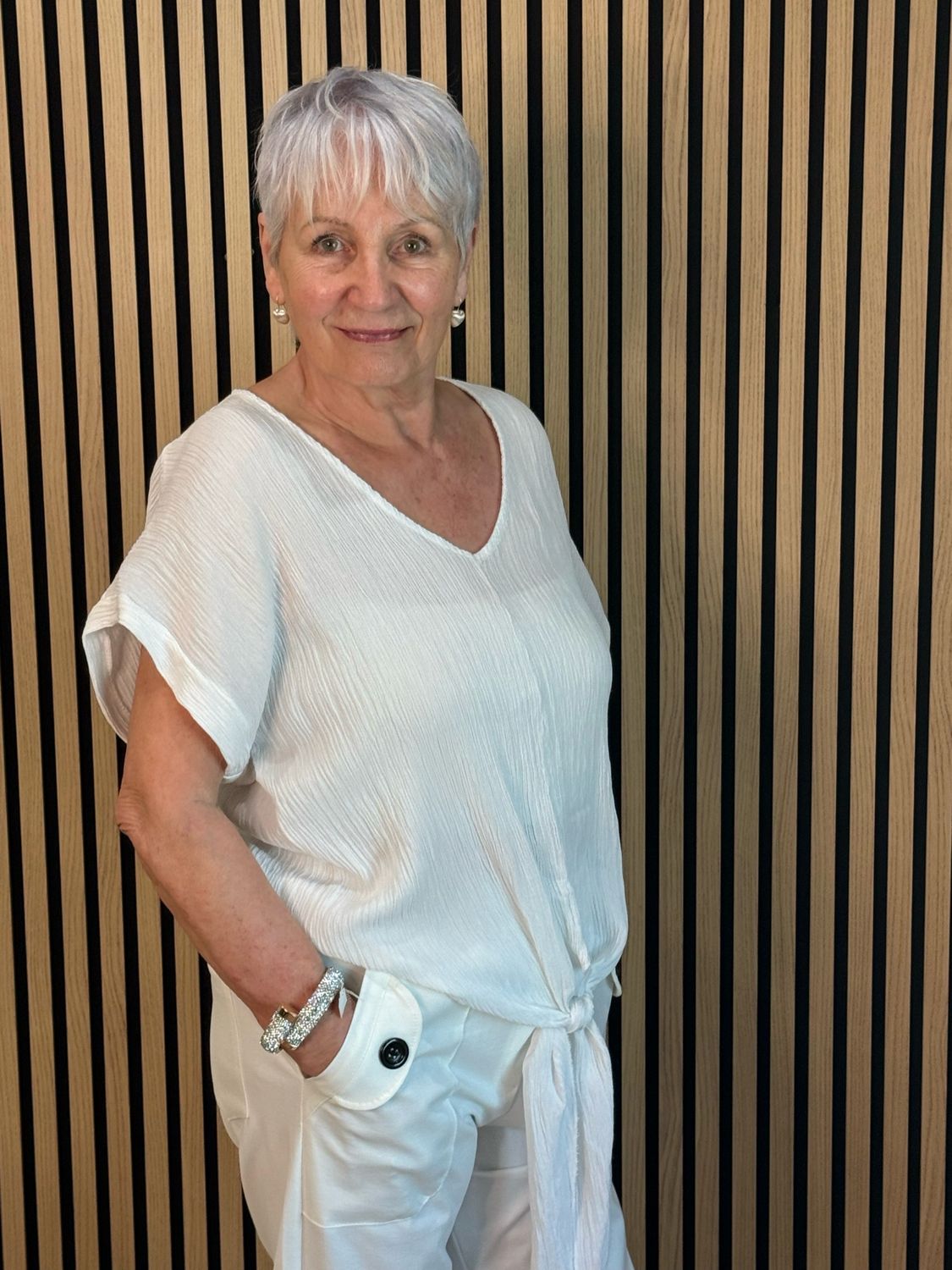 Tie Front Crinkle Top - White