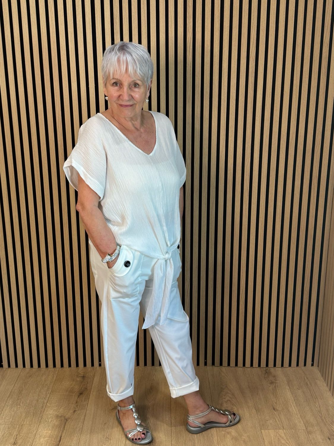 Tie Front Crinkle Top - White