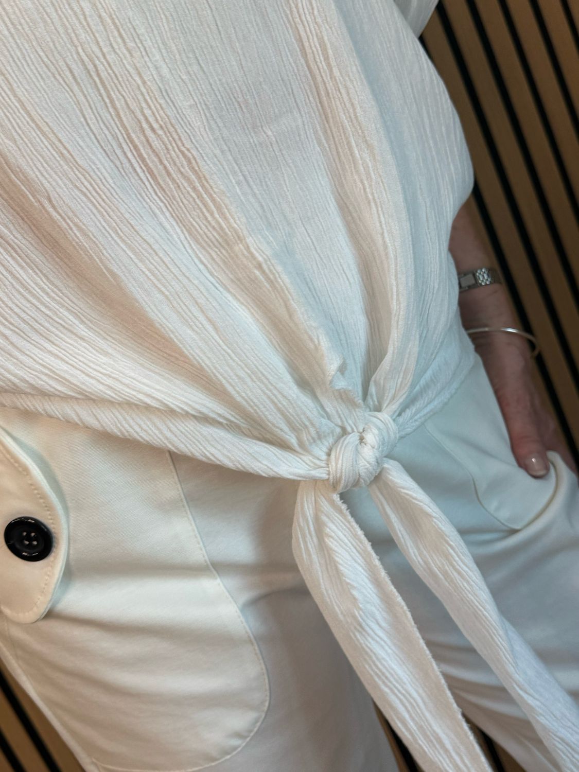 Tie Front Crinkle Top - White