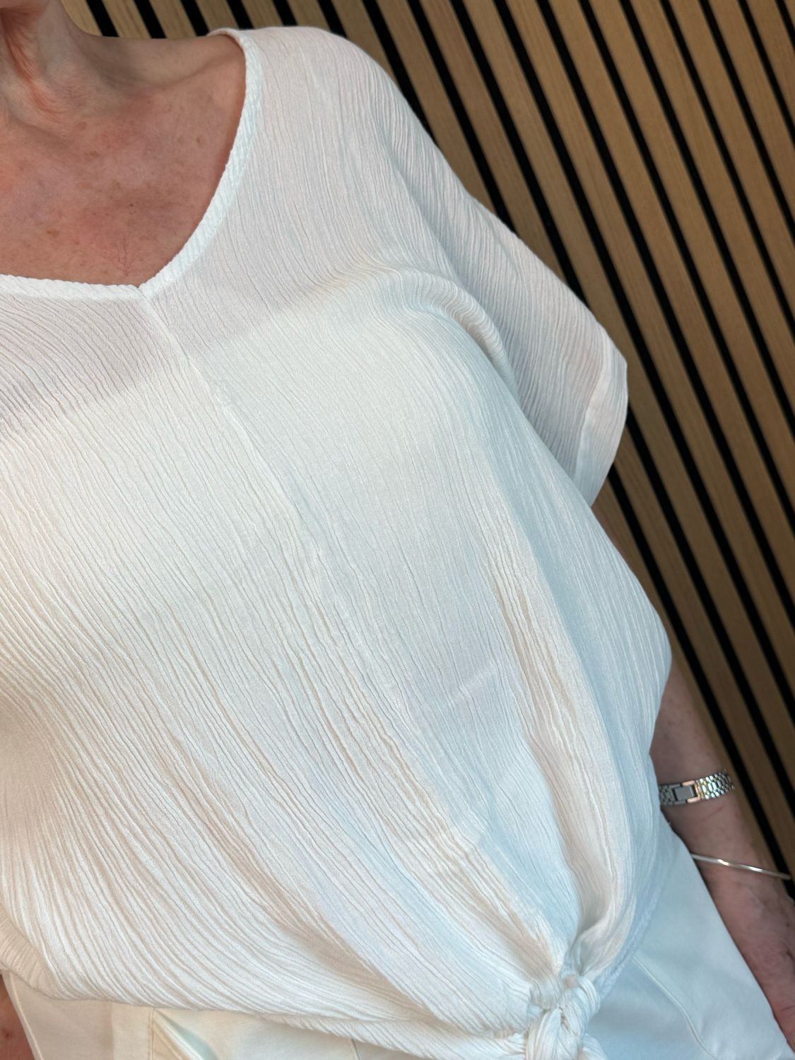 Tie Front Crinkle Top - White