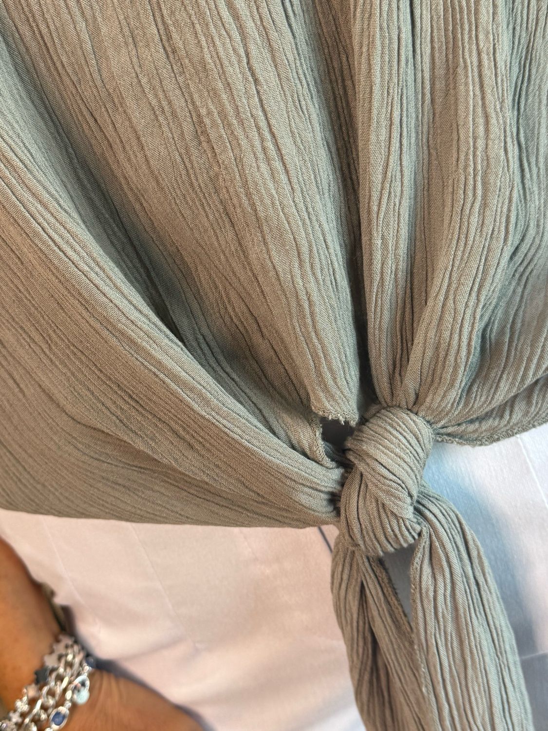 Tie Front Crinkle Top - Taupe