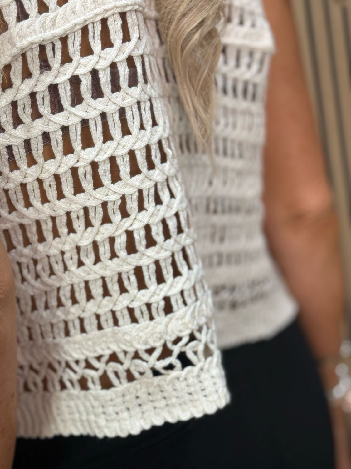 Crochet Knit Crop Top - Cream