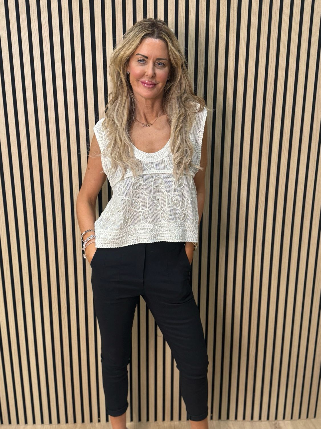 Crochet Knit Crop Top - Cream