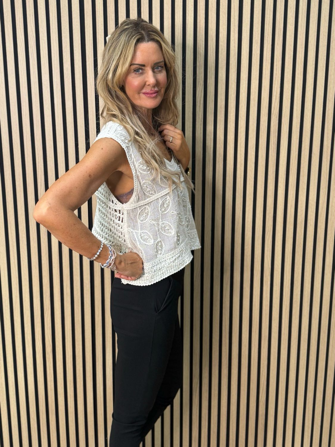 Crochet Knit Crop Top - Cream