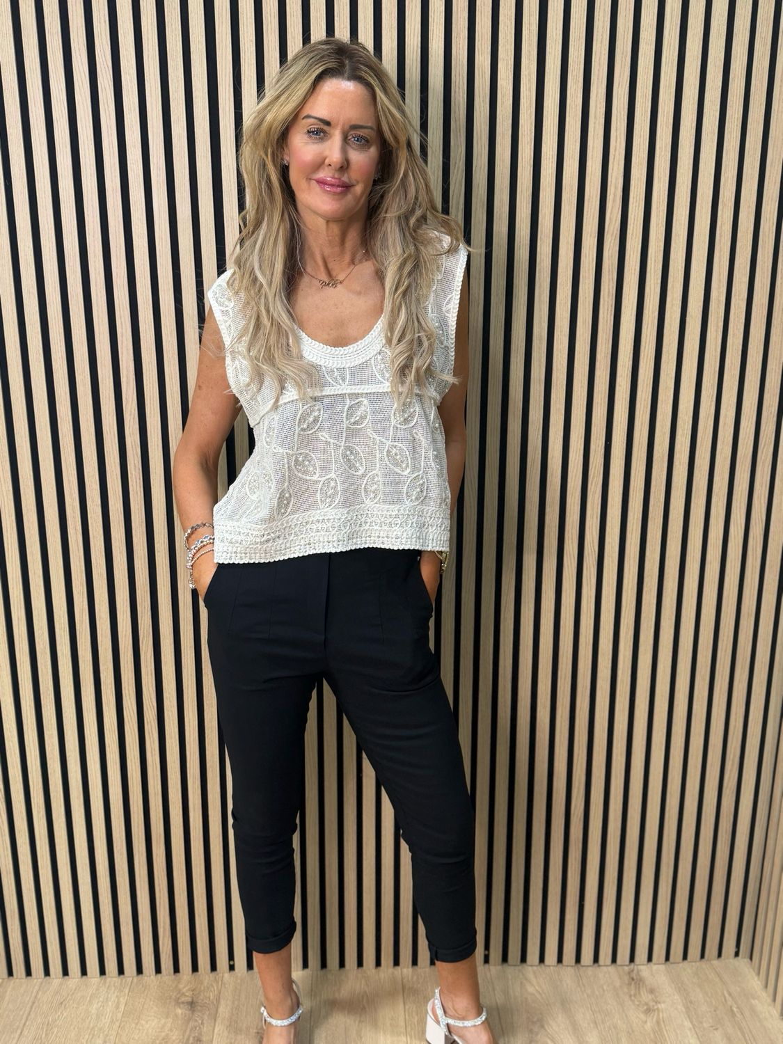 Crochet Knit Crop Top - Cream